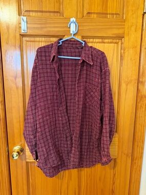 Women's Burgundy Plaid Button-Up Shirt